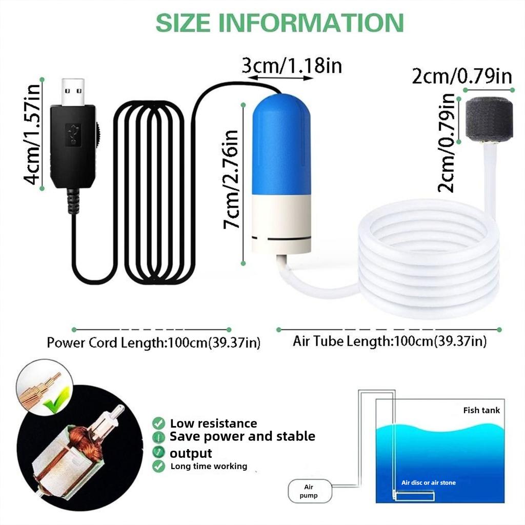 Adjustable Speed Aquarium Oxygen Air Pump USB Charging Ultra Quiet Aquatic Terrarium Filter Anti-slip Portable Mini Oxygen Pump