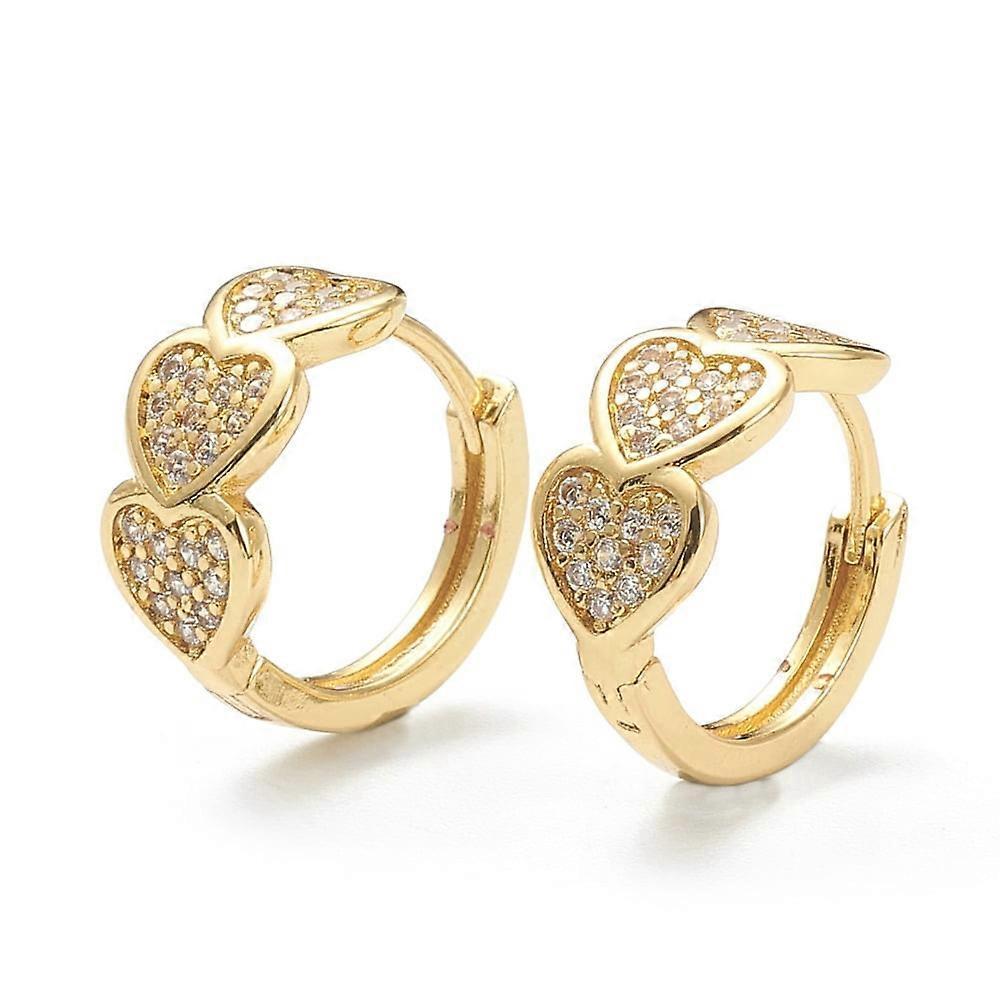 5Pair Brass Micro Pave Clear Cubic Zirconia Huggie Hoop Earrings Ring with Heart Real 18K Gold Plated 13x14x2.5~7.5mm Pin: 1mm DIY