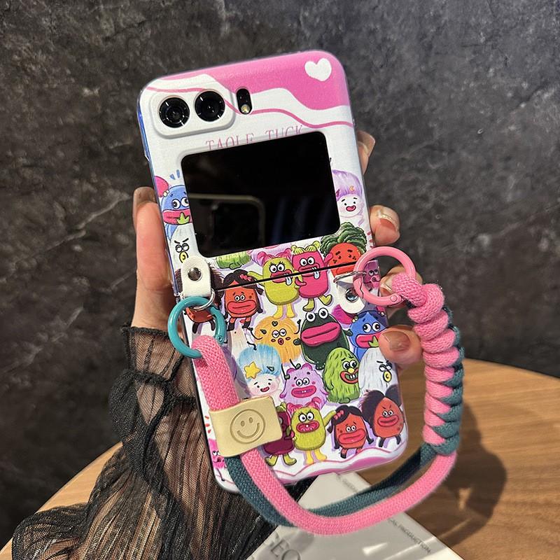 Cartoon Clear Phone Case Motorola Razr 50 40 Ultra Slim Shockproof Cover With Crossbody Strap Women