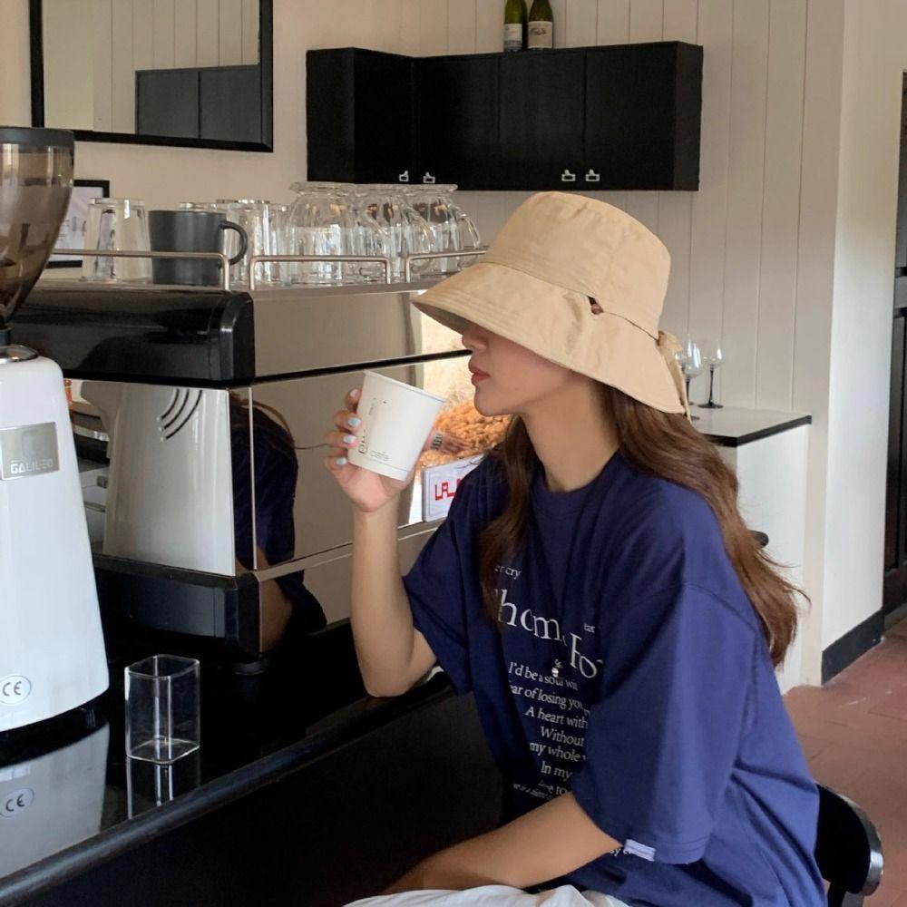 Visor Cap Bow Bucket Hat Solid Color Summer Sun Hat Fashion Sunscreen Fisherman Hat Travel