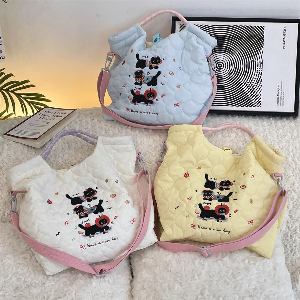 Вышитая Элегантная Сумка-Тоут с Черным Котом Большой Вместимости, Универсальная