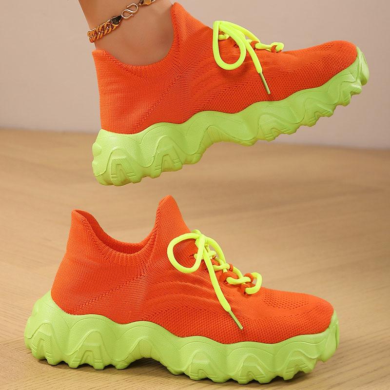 Женская повседневная обувь унисекс для ходьбы, бега, спортивная обувь, дышащие трикотажные сетчатые кроссовки, модные носки на толстой подошве и платформе