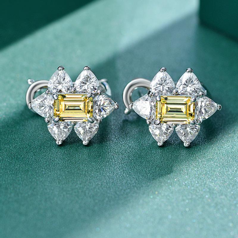 Gica Gema 100% стерлингового серебра 925 пробы, светло-желтый прямоугольник, персонализированные классические серьги-гвоздики для женщин, изысканные ювелирные изделия высокого качества, подарок