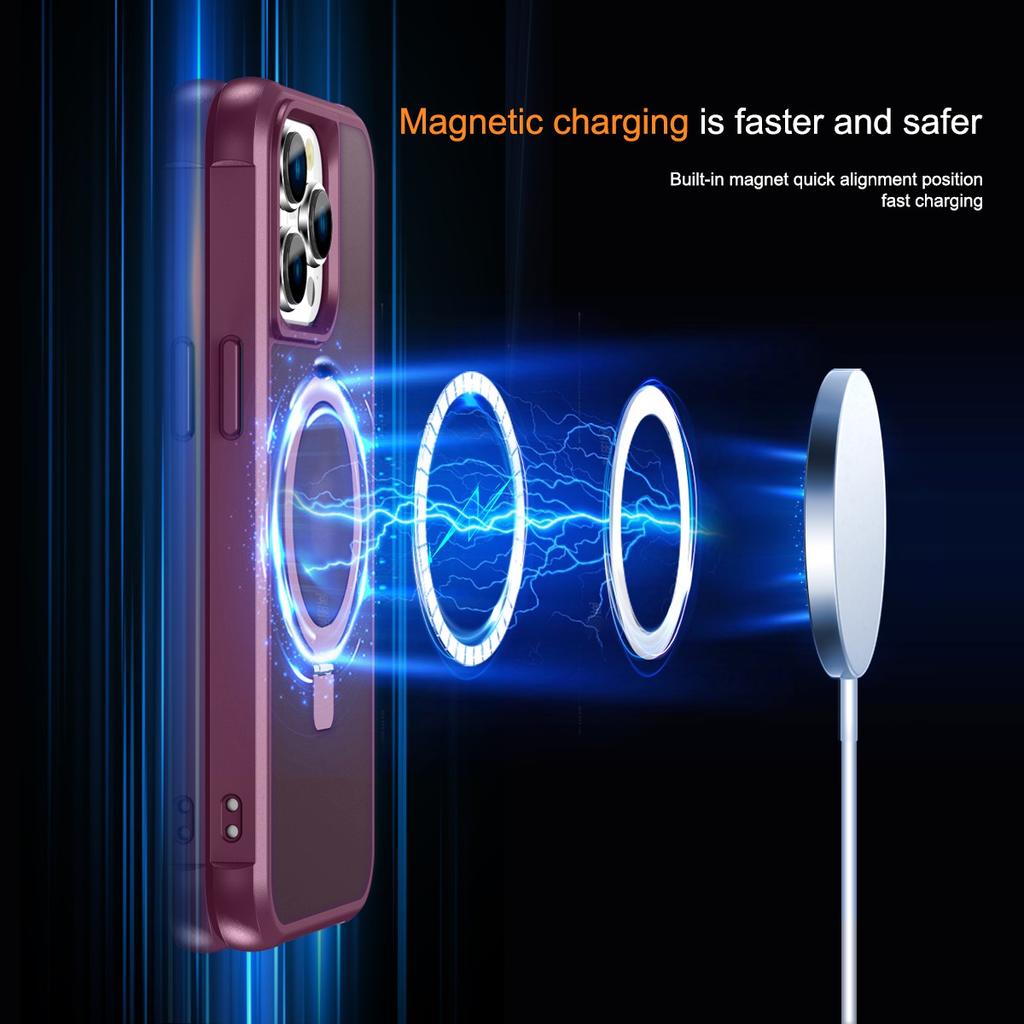 Магнитный чехол для беспроводного зарядного устройства Armor для IPhone 15 14 13 12 Pro MAX 11 Plus, матовый прозрачный силиконовый чехол с кольцом, защитная крышка подставки