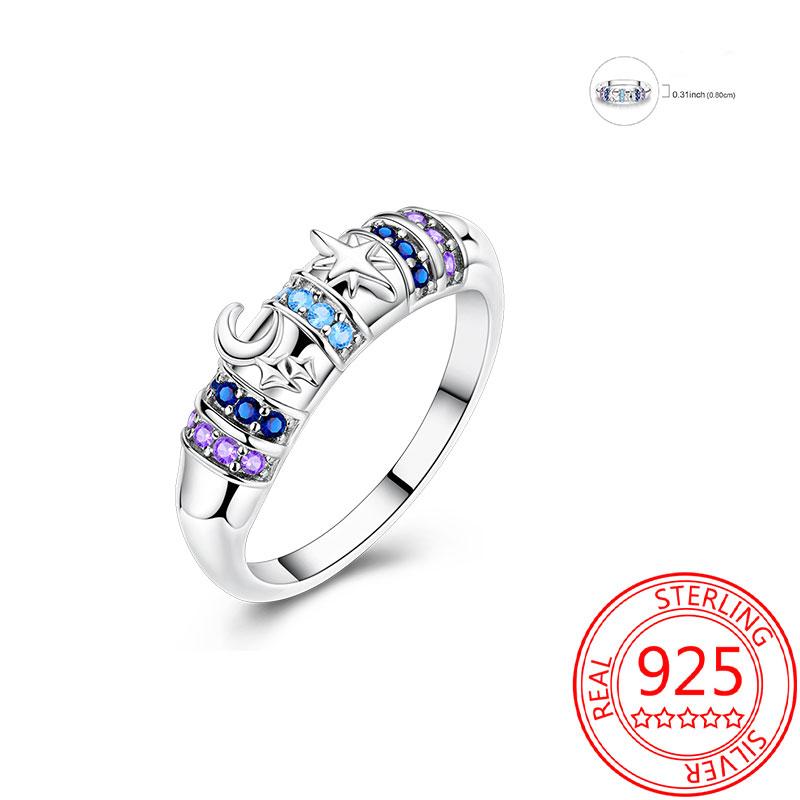 925 Silver Beautiful Stars and Moon Shining Sun Geometry Infinite Combination Ring Boutique Matching Gifts