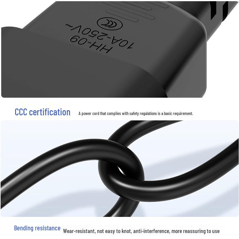 3-Pin 3C Certified 3*0.75mm² Power Cord for Computer, Monitor, Rice Cooker, Kettle, and Figure-8 Plugs