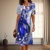 Women's Fashion Graceful Diamond Print Summer Spring Short Sleeve O-Neck Casual Dresses