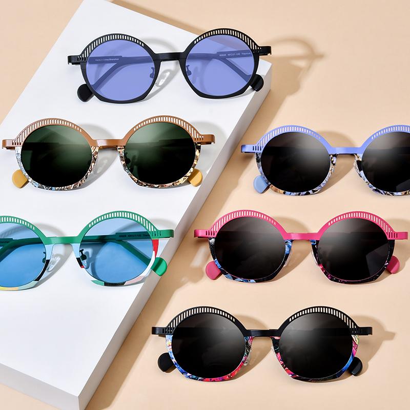 Borregls Print Titanium Sunglasses Women 2026 New High Quality Retro Oval UV400 Polarized Sun Glasses Hollow Out Shades 185926T