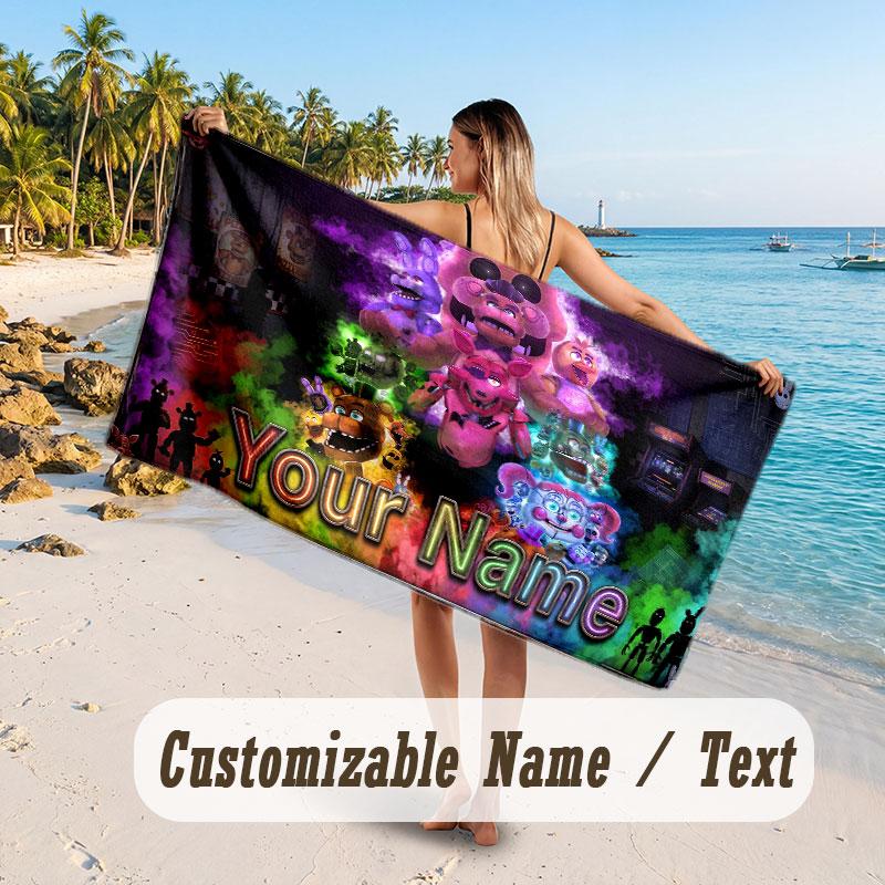 Personalized Beach Towel,Five Nights at Freddy’s Custom Printed Name Text, Super Absorbent Towel For Beach Vacation