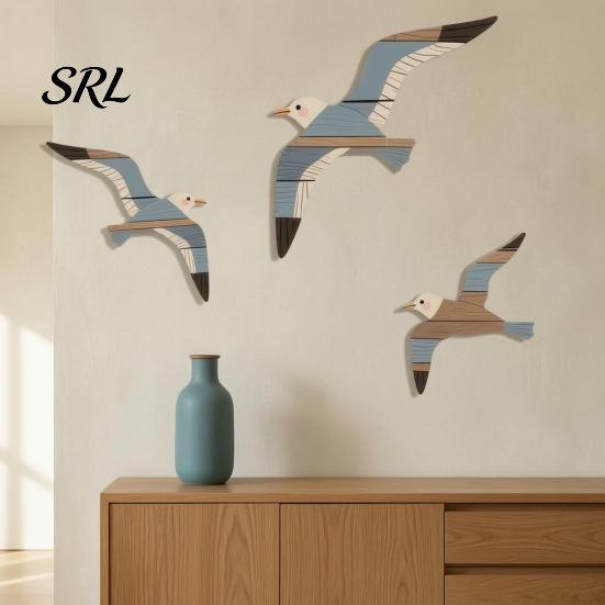 Entryway Decorative Pendants 3Pcs Wooden Pufferfish/Fish/Seagull/Swallow Wall Decor, Nautical Fish Art, Rustic Coastal Decoration, Artistic