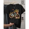 Elegant short-sleeved gift for women Flower Basket Bicycle Butterfly Pastoral Watercolor Print Pattern Vintage Round Neck T T-shirt Loose Top