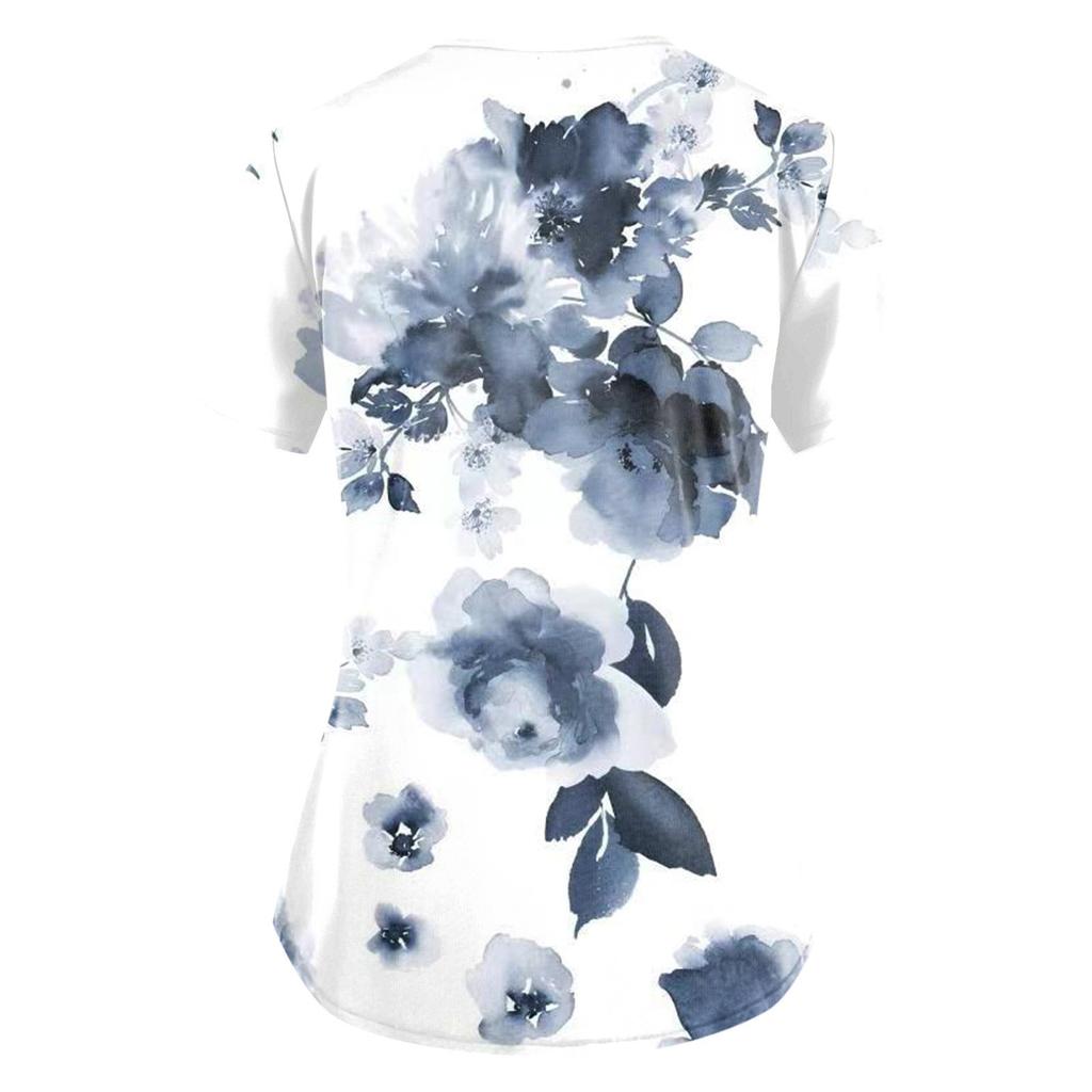 Женская мода с v-образным вырезом, короткими рукавами и карманами, топы с принтом