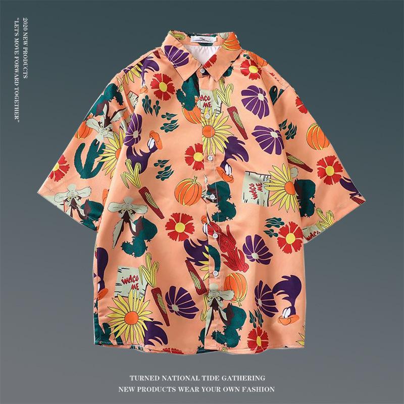 Мужская повседневная Гавайская мода на отдых на море с изысканным цветочным узором и принтом, свободная рубашка с короткими рукавами в стиле ретро с лацканами