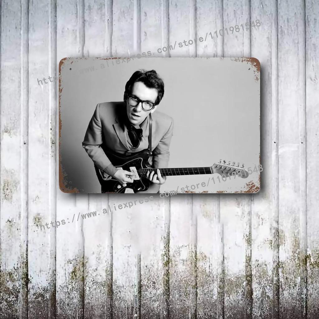 Elvis Costello & The Attractions Band Декор Постер Винтажная Жестяная Табличка Металлическая Табличка Декоративная Табличка для Паба Бара Мужской Пещеры Клуба Стены