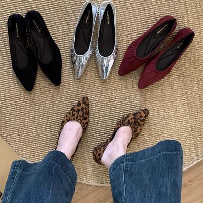 Внутреннее увеличение высоты, туфли-лодочки с острым носком и леопардовым принтом, женская обувь 2025, новая летняя, серебристый темперамент, складки, для юбок, вечерняя обувь