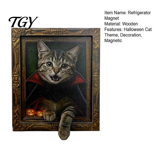 Office Cabinets Decorative Magnets Halloween Cat Frame Fridge Magnet, Retro Wooden Refrigerator Kitchen Decoration Accessories, Party Favors Magnet