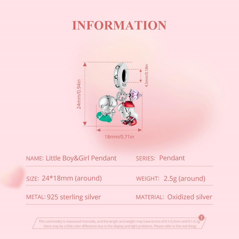 WOSTU 925 Sterling Silver Lovely Little Boy & Girl Charm Beads For Women Fit Original Charms DIY Necklae Birthday Jewelry Gift