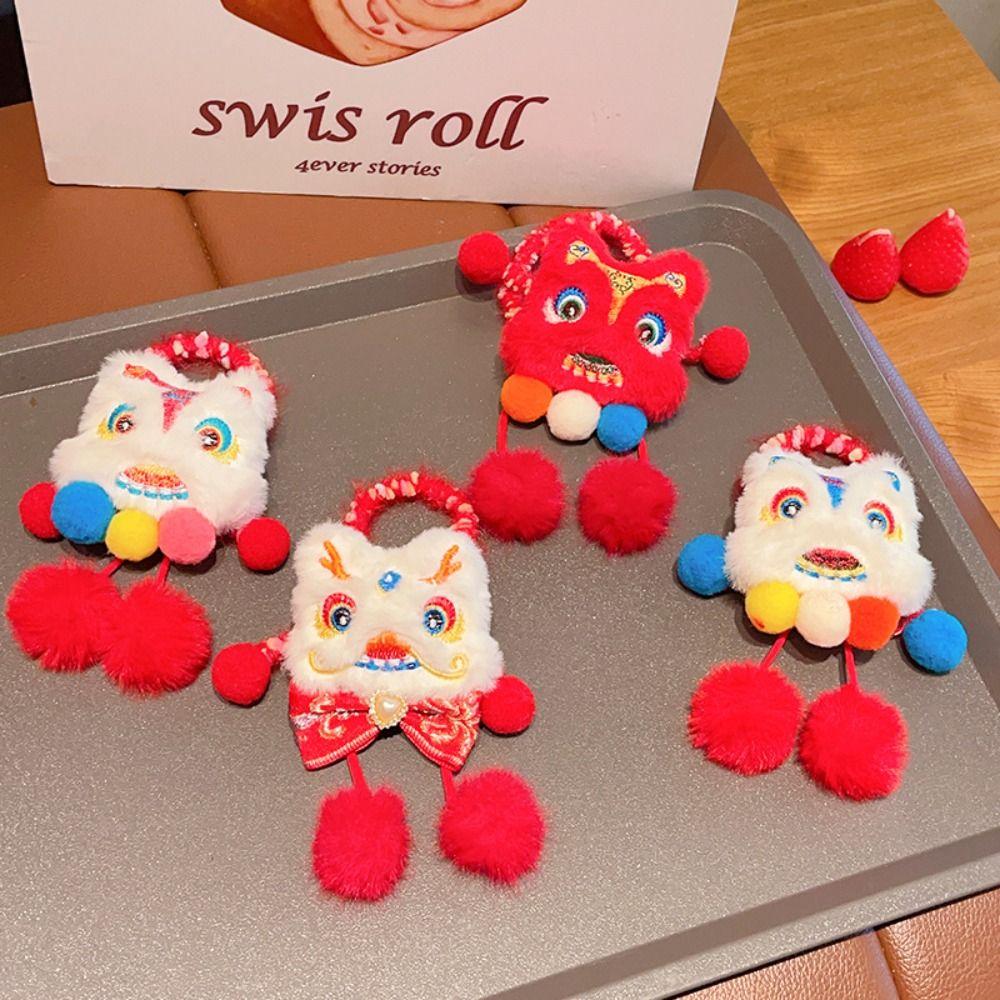 Ponytail Holder New Year Hair Rope Tassel Plush Elastic Hair Band Lion Awakening Headwear Female