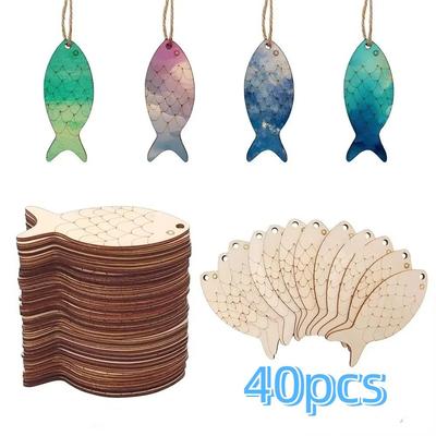 40 шт. Неокрашенные деревянные украшения в виде рыбок, заготовки в форме рыбок, деревянные спилы, деревянные вырезы в виде рыбок, настенное искусство