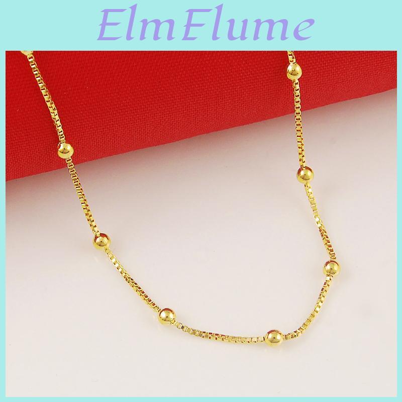 24k Gold Plating Gold Necklace 45cm Box Chain Beaded Necklace Short Chain For Woman Charm Jewelry