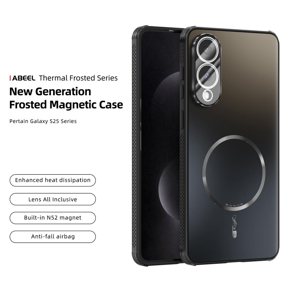 ABEEL For Samsung Galaxy S25 Edge Magnetic Case TPU PC Cooling Matte Phone Back Cover with Lens Film