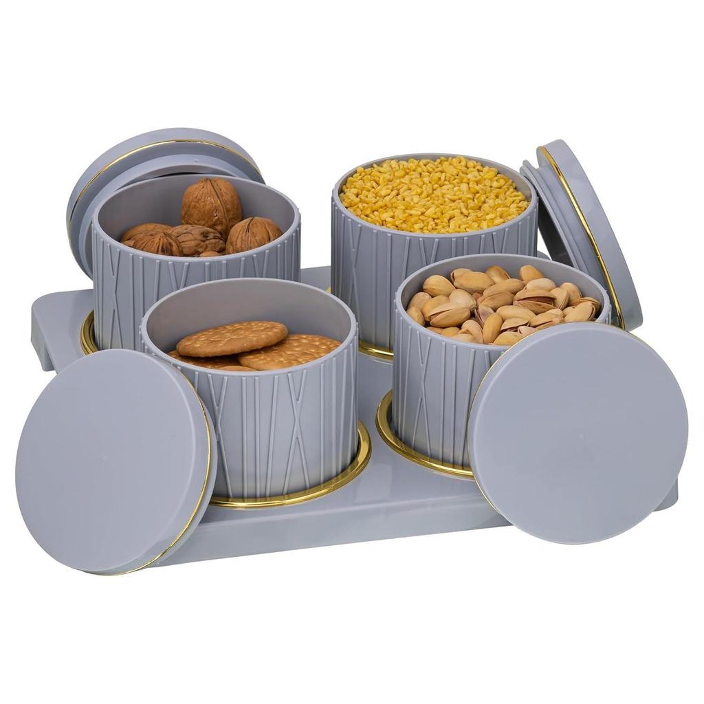 Container Tray Set - 4 Pieces (450ml) _Multi-Color (Emerald Green, Classic White, Repose Grey) Polypropylene with Subtle Design