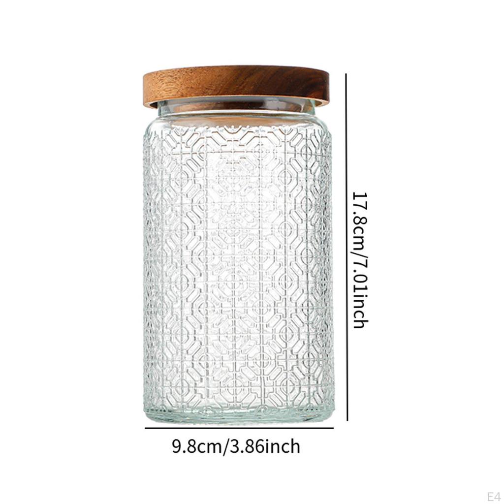 1000ml with Wood Lid Cereal Canister Glass Storage Pantry Jar for Candy Nuts Rice