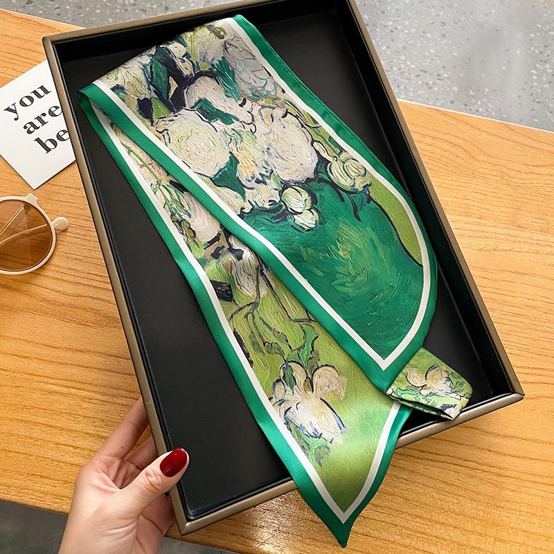 Floral Print Neckerchief Hair Bands Scarf for Women Fashion Headbands Small Neck Scarves 15x75cm