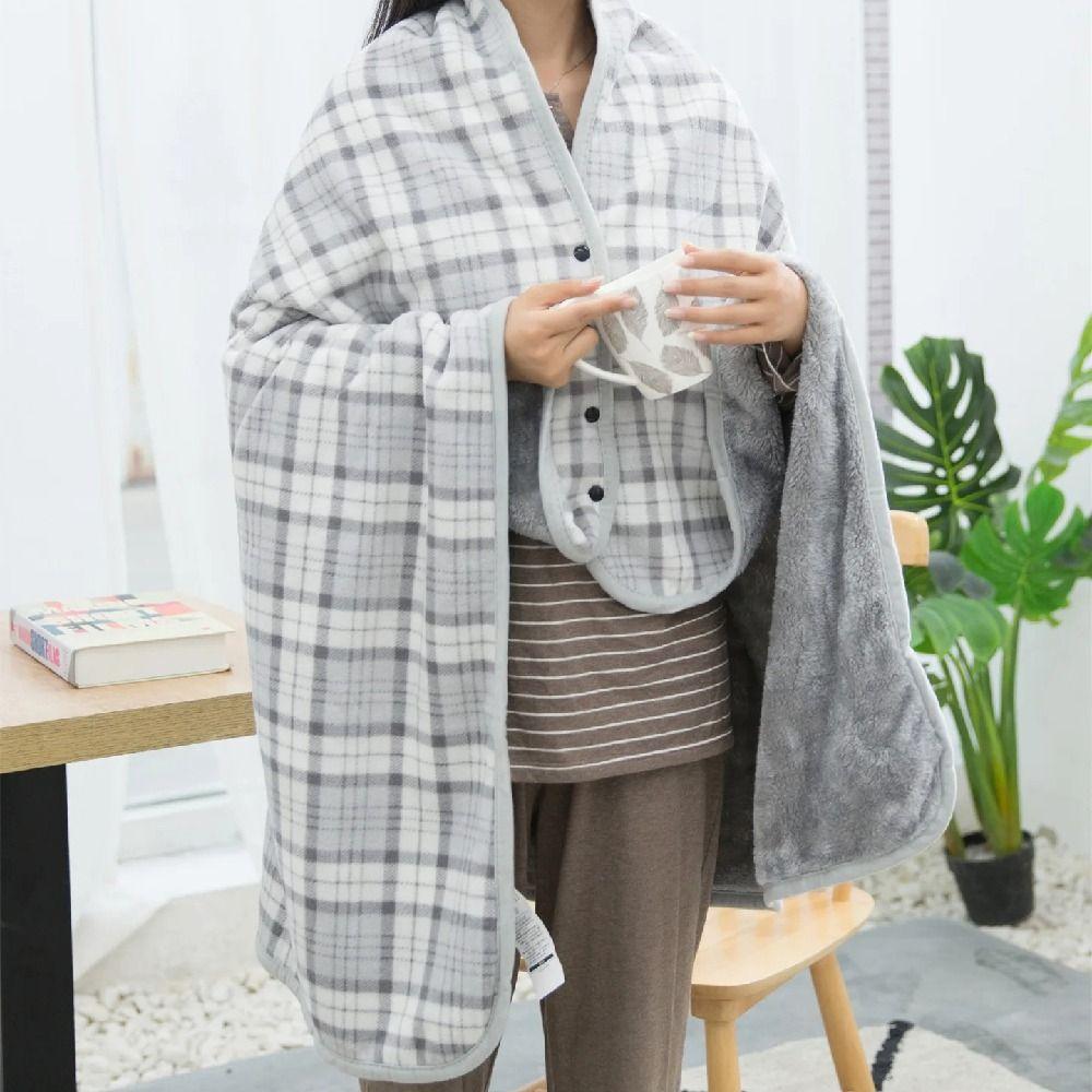 Plaid Wearable Blanket Thicken Thermal Blanket Lazy Casual Office Blanket Bedroom