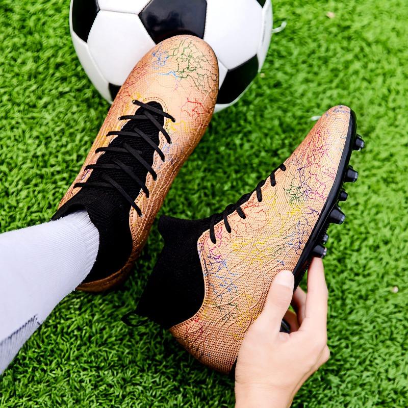 Новые футбольные бутсы с высоким верхом, камуфляжные, с шипами, детские профессиональные тренировочные бутсы, футбольные бутсы с длинными шипами