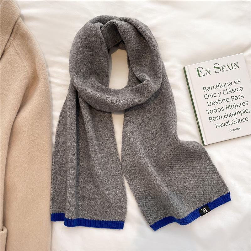 Winter New Solid Color Versatile Raw Scarf Knitted Wool Warm Scarf For Men And Women Basic External Thickened