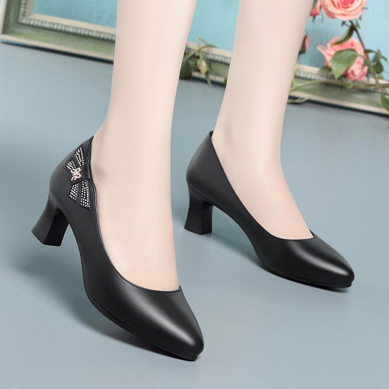 Туфли из мягкой кожи и мягкой подошвы для женщин, Туфли на среднем каблуке для женщин, Рабочая обувь, Женская кожаная обувь
