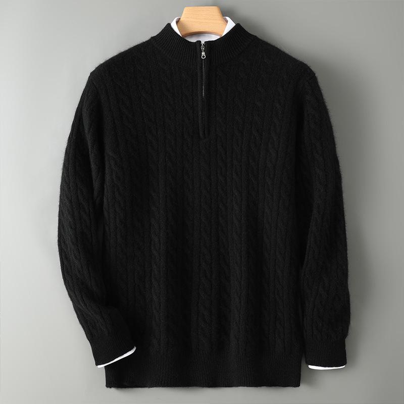 Men's Autumn/Winter Pure Wool Half-High Collar Zipper Sweater