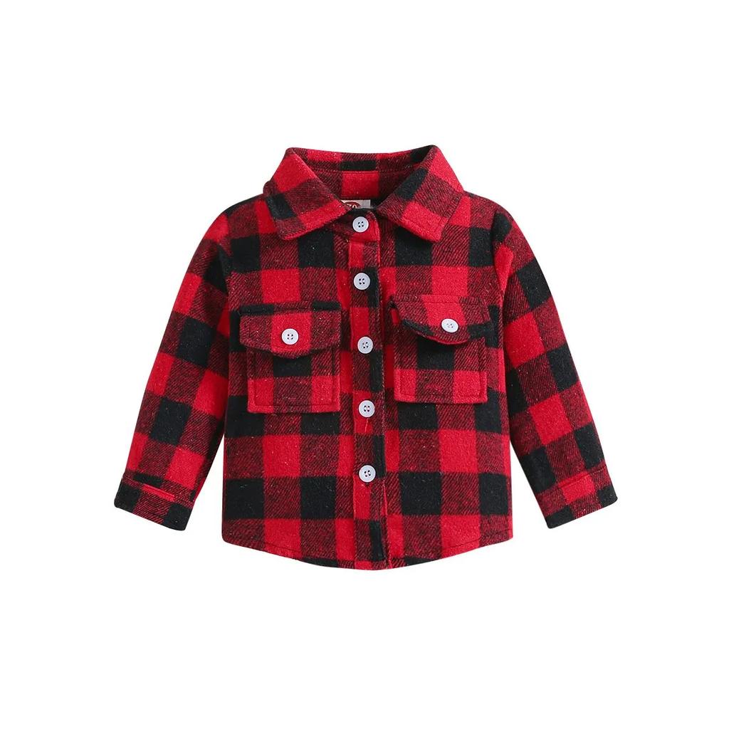 Toddler Baby Boy Girl Plaid Shirt Jacket Outfits Button Down Cardigan Kids Long Sleeve Coat Tops Fall Clothes