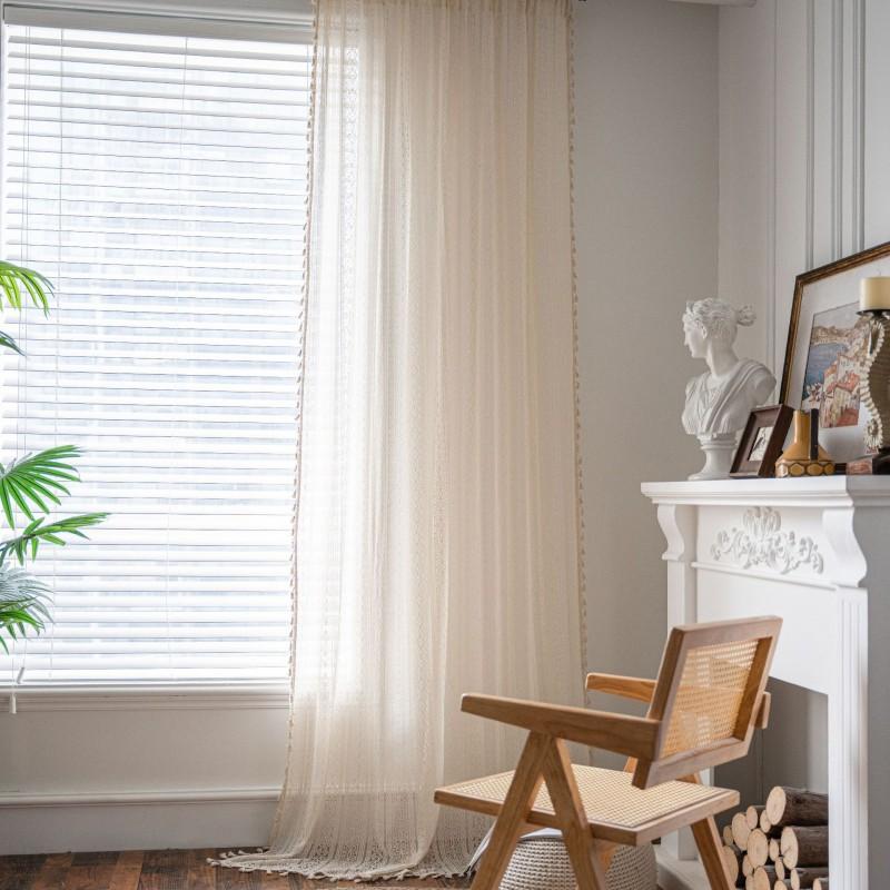 Cotton Crochet Sheer Curtain Living Room Bedroom Balcony With Rod Pocket Hook Grommet Options