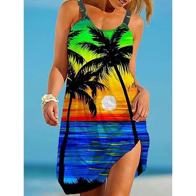 Топ-платье с принтом кокосовых пальм, повседневное, без рукавов, облегающее, для весны и лета, женская одежда больших размеров