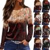 Women's Fashion Casual LongSleeve Print Round Neck Pullover Top Blouse