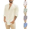 European and American Men's Linen Cardigan Solid Color Casual Stand-up Collar Long-sleeved Shirt