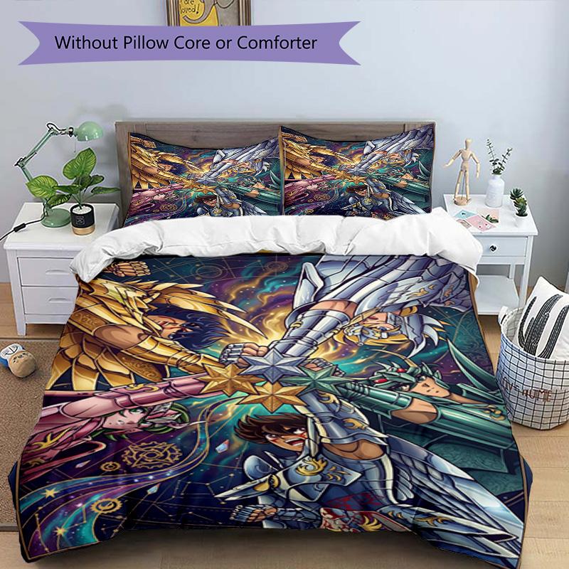 3pcs Duvet Cover Set (1*Duvet Cover + 2*Pillowcase, Without Core), Saint Seiya Print Bedding Set, Bedroom Decor, All‑Season, Birthday Gift