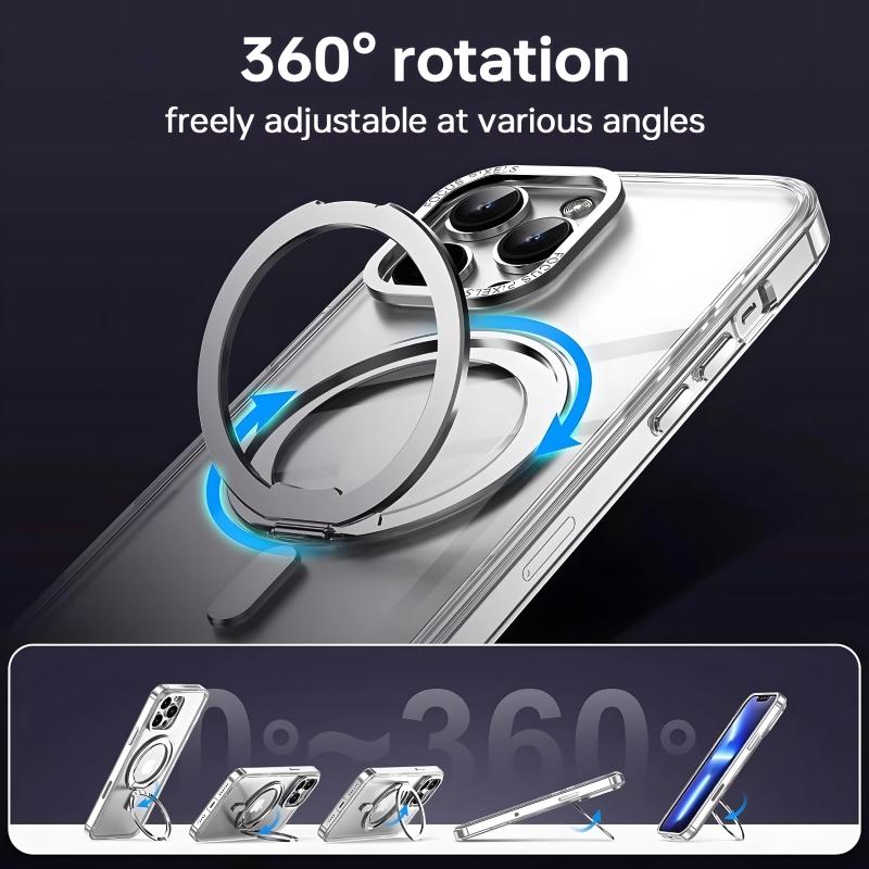 360° Rotation Metal Ring Holder For Magsafe Wireless Charging Case For iPhone 15 14 13 12 11 Pro Max Plus Transparent Back Cover