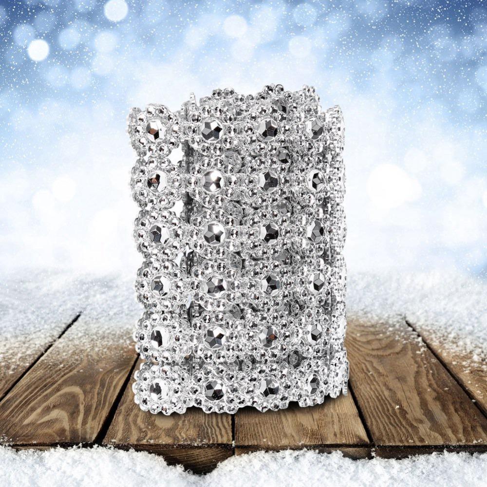 4 Inch Width Rhinestone Ribbon Silver Color Diamond Warp Ribbon Arts And Crafts