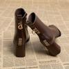 Booties Very High Heels Shoes for Women Heeled Brown Leather Footwear Work Short Female Ankle Boots Pu Sale Y2k Autumn Quality