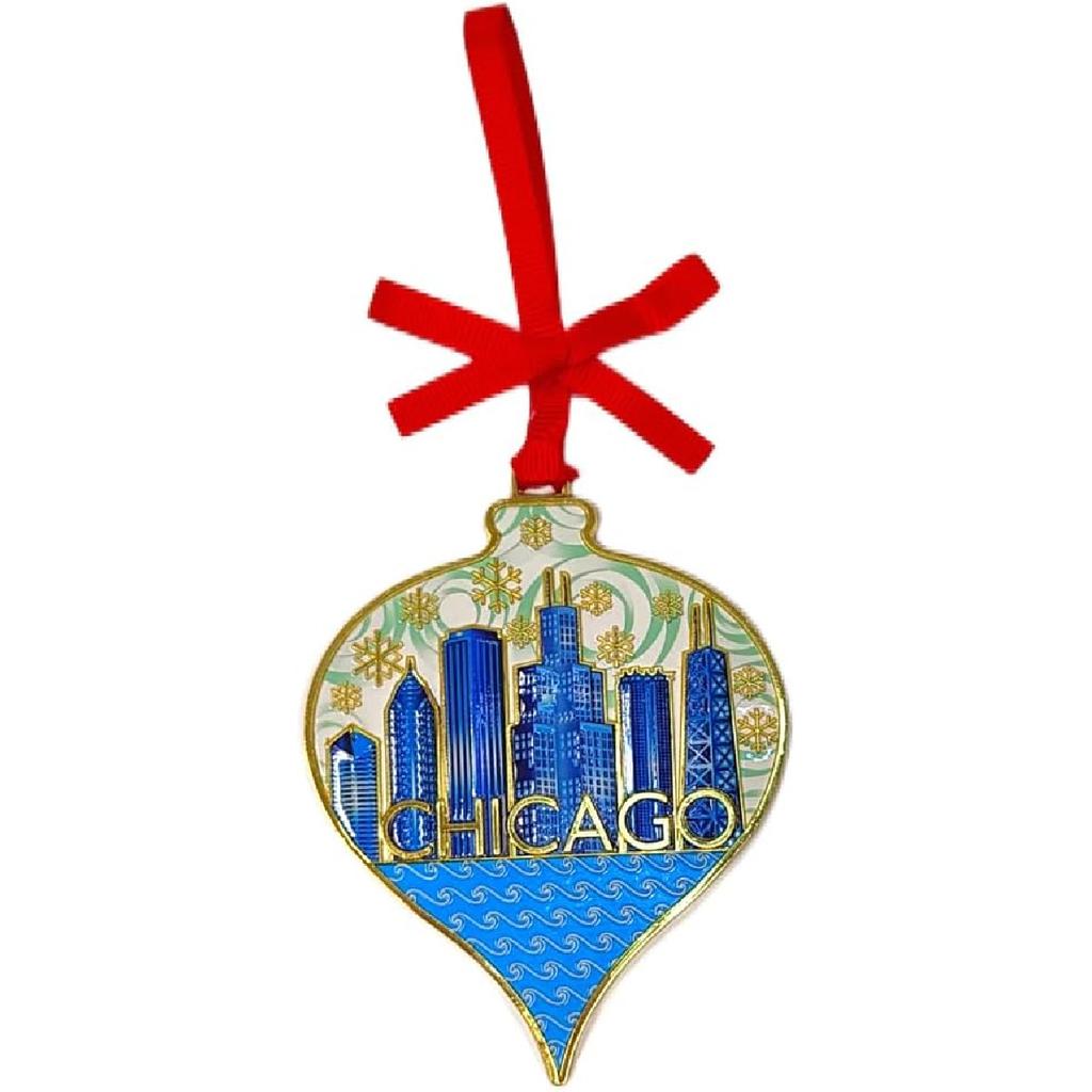 Gold Chicago Skyline Metal Ornament