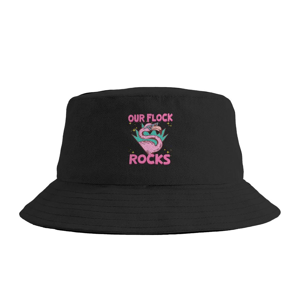 Our Flock Rocks Flamingo Summer Vacation Family Bucket Hat Street Style FisherUnisex Caps For Unisex Women Casual Hunting Sun Hats