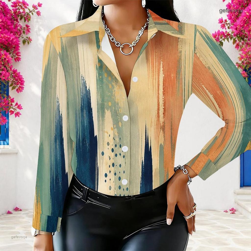Women Plus Size Collared Long Sleeve Button Front Dark Blue Printed Shirt
