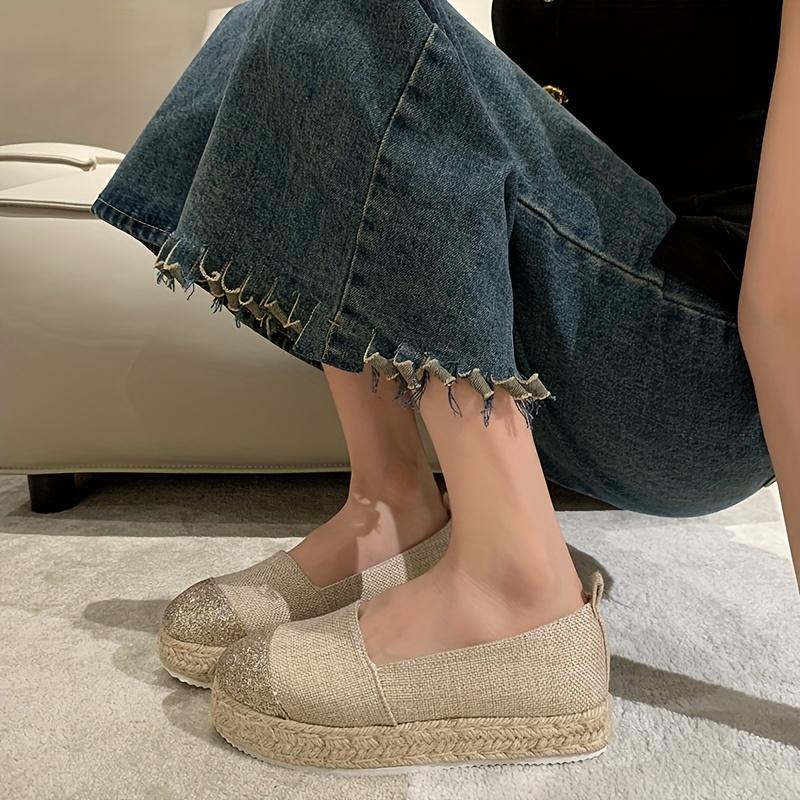 Женские эспадрильи, прогулочные туфли без шнуровки с блестками, повседневные кроссовки на платформе на толстой подошве для музыкального фестиваля