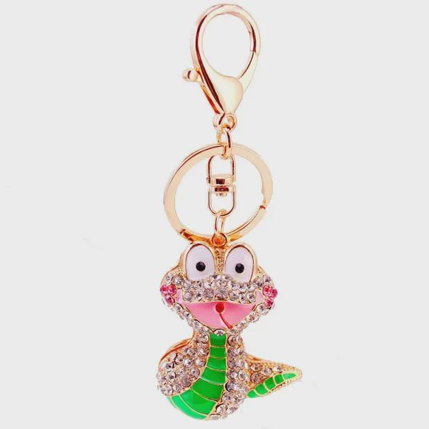 Очаровательный брелок со змеей и стразами - милый мультяшный кулон в виде металлического животного в подарок