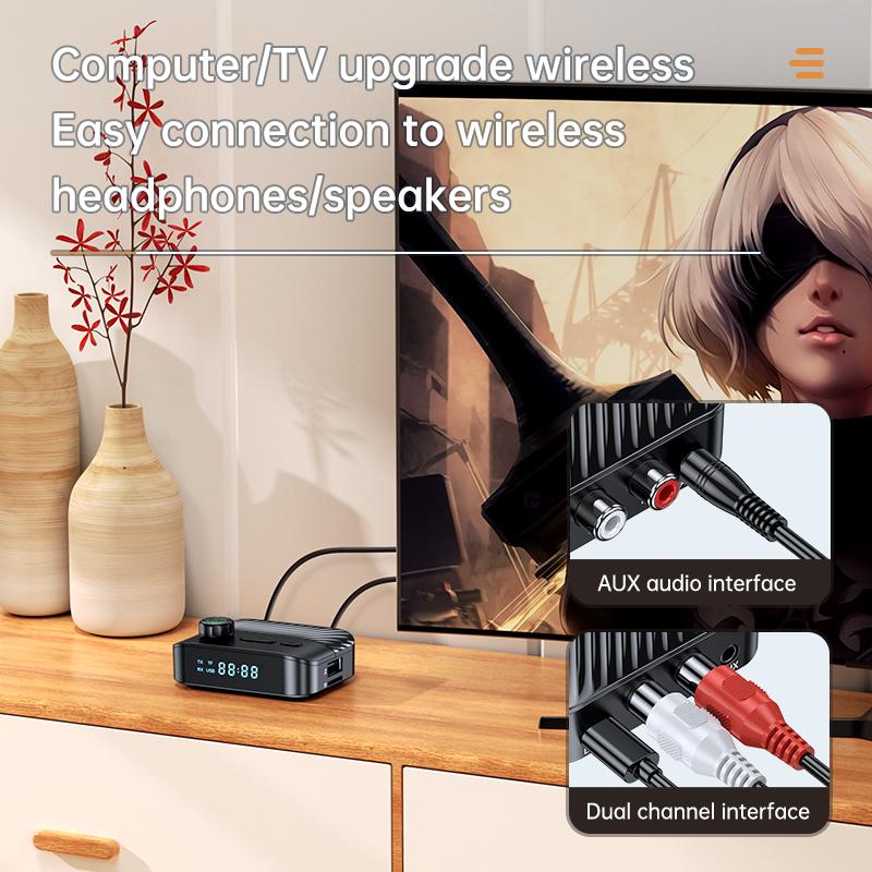 Wireless Bluetooth 5.3 Audio Adapter Receiver Transmitter 3.5MM AUX RCA TF/USB U-Disk Hifi Stereo Music With HD Mic LED Display