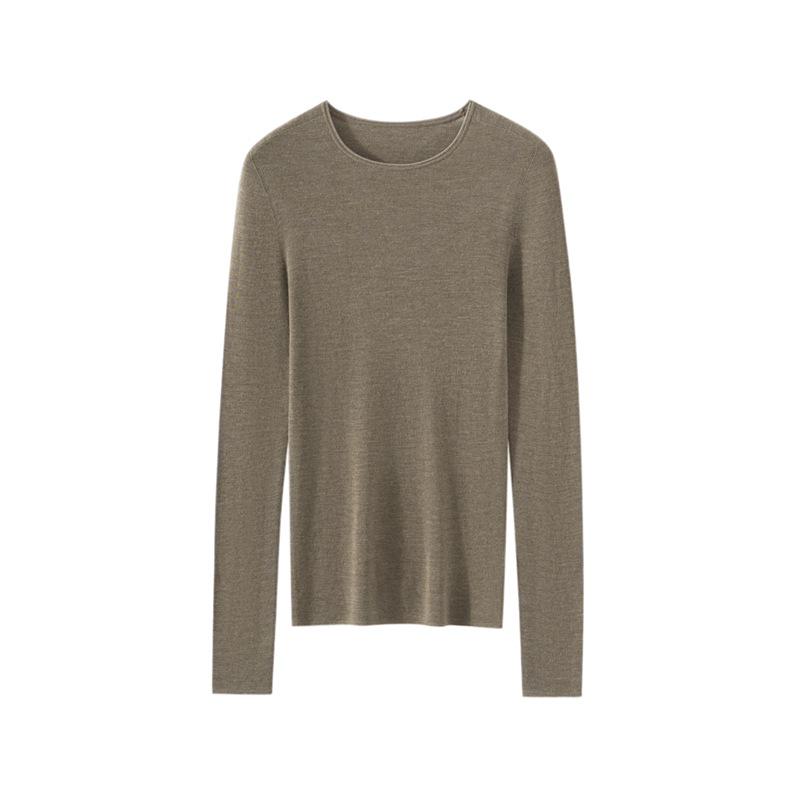 2026 Spring Seamless Round Neck Fine Knit Base Layer Shirt - 18 Gauge Superfine Wool