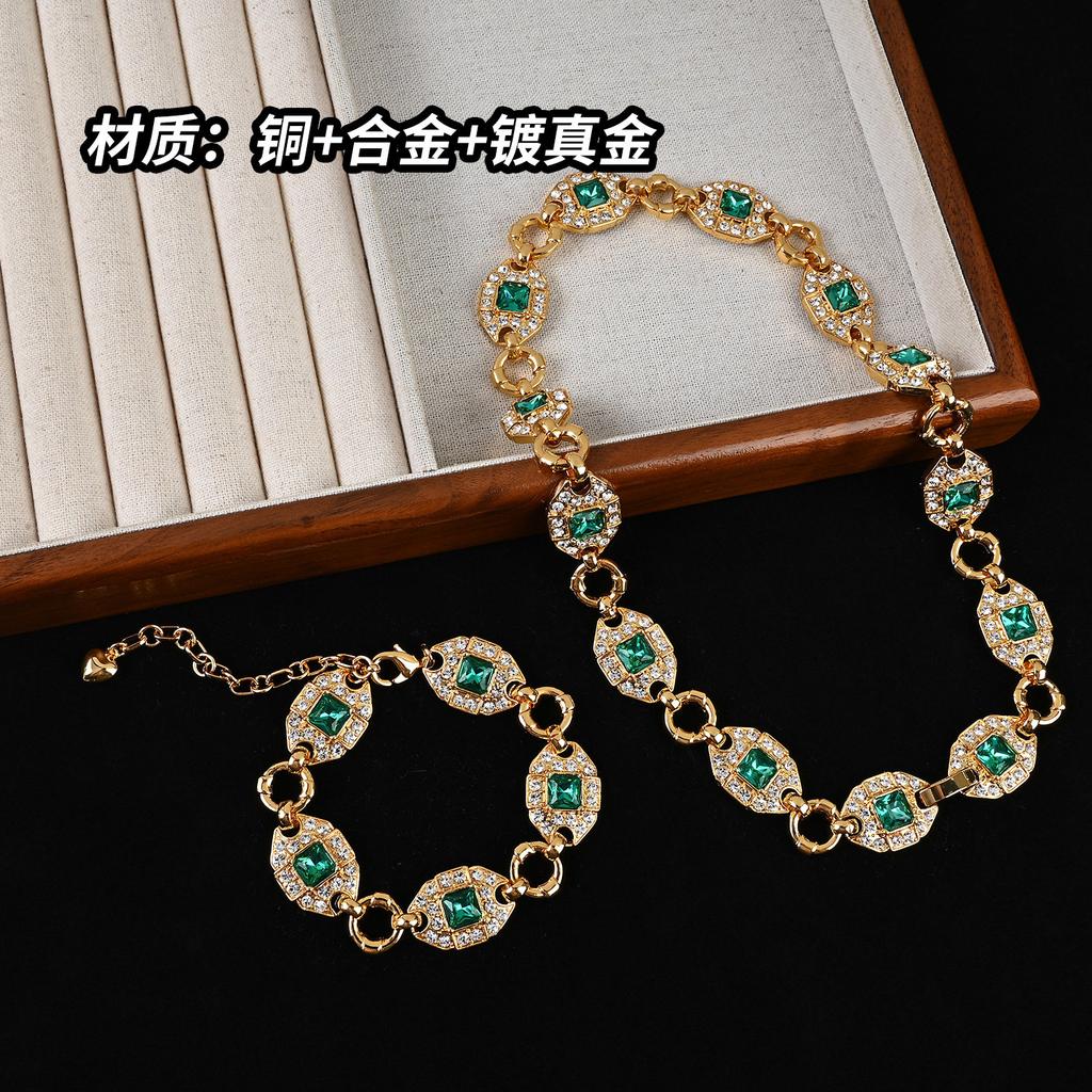 Gold-Plated Handmade Glaze, Emerald Opal Bracelet With Diamonds, Princess Necklace, Fashionable Personality